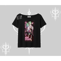 Tarzsokak Kayık Yaka Tshirt Anime Kawaii Japon Kız Desenli Siyah