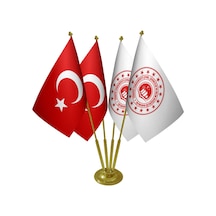 Masa Üstü Çevre Şehircilik Bakanlığı Bayrağı Türk Bayrağı Dörtlü Pirinç Direk Masa Bayrak Seti