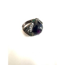 Otantik Ametist, Zirkon Ve Zümrüt Taşlı Ayarlanabilir Gümüş Yüzük