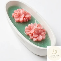 Oval Kase İçinde Dekoratif Mum Beyaz-yeşil-pembe