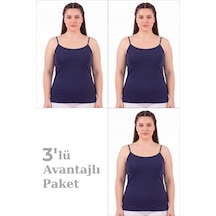 Arma Yıldız Kadın Büyük Beden İp Askılı Atlet Pamuklu Likralı Yumuşak Esnek Kumaş 3'lü Paket Lacivert-3