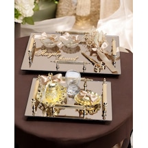 Reverence Gold 4 Kulp Söz Tepsisi Ve Nişan Tepsi Seti Gold Gold