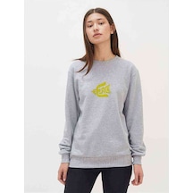 Peace Sarı Baskılı Gri Kadın Sweatshirt