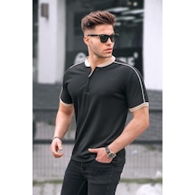 Madmext Siyah Fermuar Yaka Erkek Penye Tişört-Siyah