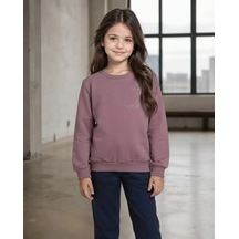 Alfa Kız Çocuk Mor Kol Taslı Sweatshirt Modeli
