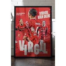 Virgil Van Dijk Siyah Ahşap Çerçeveli Poster, Dekoratif Spor Duvar Tablosu