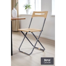 İronika Safran Katlanabilir Metal Gövdeli Sandalye Katlanır Mutfak Bahçe Kamp Sandalyesi Krem 1 Adet Krem