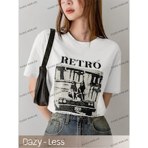 Startmore Retro Baskılı Oversize Kalıp Unisex T-shirt Beyaz