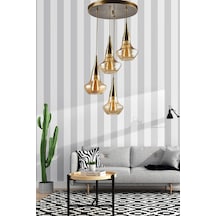 Fora Salon - Mutfak - Yatak Odası Modern Retro Eskitme Kasa Bal Camlı Dörtlü Avize Diğer