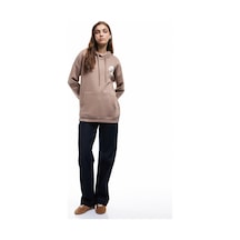Koton Şardonlu Uzun Kollu Kanguru Cepli Kapüşonlu Arkası Baskılı Oversize Sweatshirt Kahverengi 6wal10237ık Kahve