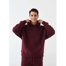 Erkek Bordo Oversize Hoodie Sweatshirt Bordo
