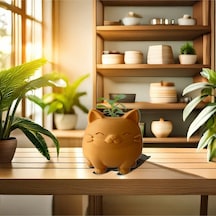 Sevimli Kedi Tasarımlı Çiçek Saksısı