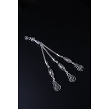Encili Silver 925 Ayar Gümüş Üç Sallantılı Vizyon Tuğra İşçilik Detaylı Tesbih Püskülü