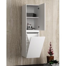 Banyo Boy Dolabı Çamaşır Sepetli 130 Cm Parlak Beyaz
