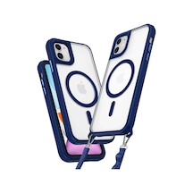 Apple iPhone 11 Uyumlu Manyetik Magsafe Destekli Askı Aparatlı Darbe Emici Kılıf Lacivert