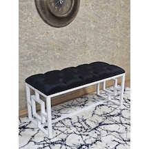 Zafir Beyaz Boyalı İçi Kareli Diktörtgen 100 Cm X 40 Cm Oturak Puf - Bench - Makyaj Oturağı - Oturak Siyah