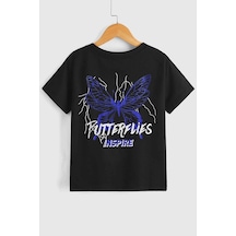 Uyguntarz Çocuk Butterfly & Letter Graphic Pamuklu Tshirt Siyah Uyguntarz Çocuk Butterfly & Letter Graphic Pamuklu Tshirt Siyah