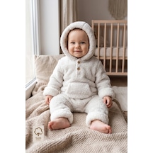 Minory Baby Kapüşonlu Cepli Peluş Bebek Tulum Gri Gri