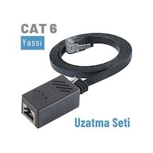 Irenis CAT6 Kablo Uzatma Seti. Yassı Ethernet Kablo ve Ekleyici 1 M-Siyah