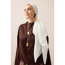 Imannoor Oryantal Kafes Kırık Beyaz Jakarlı İpek Şal 70x200 Kırık Beyaz