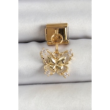 316l Çelik Sallantılı Zirkon Taşlı Kelebek Model Gold Renk Nomination Charm Gümüş