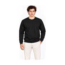 Erkek Bisiklet Yaka İçi Şardonlu 2 İplik Düz Uzun Kollu Regular Fit Sweatshirt - Siyah Çok Renkli