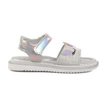 Arzen Gümüş Simli Kız Çocuk Düz Sandalet Çok Renkli