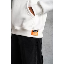 Erkek Armalı Baskılı Kapüşonlu Sweatshirt - Beyaz 001
