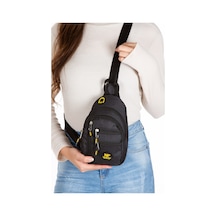 Newish Polo Keten Kumaş Usb Kulaklık Çıkışlı Fermuarlı Göğüs Ve Omuz Çantası 16x22cm New120- Siyah - Sarı