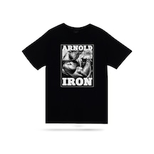 Stoned&Fame Gym, Fitness, Vucüt Geliştirme, Arnold Schwarzenegger Baskılı Unisex %100 Pamuk Siyah T-shirt SIYAH