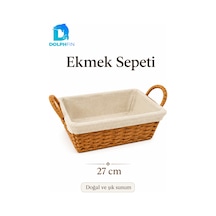 27 Cm Hasır Ekmek Sepeti Kumaş Astarlı Kulplu Dikdörtgen Sunum Sepeti Bej