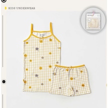 Defne Baby Kız Çocuk Çiçek Desenli Pamuk Atlet Boxer İç Çamaşır Takımı Beyaz