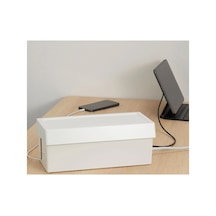 Kapaklı Kablo Düzenleme Kutusu 32x14x12 Cm Plastik Kablo Düzenleyici Organizer Beyaz - 739434855