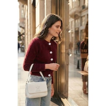 Lela Fitted Fit Bisiklet Yaka Yumuşak Dokulu Crop Bayan Hırka 4615559 Bordo