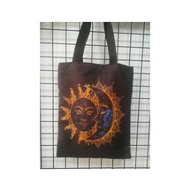 Owl Bag Mistik Bohem Sun And Moon Desenli Tasarım Kumaş Omuz Çantası siyah