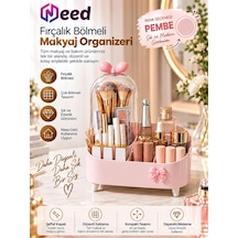 Need Şeffaf Kapaklı Toz Korumalı Fırçalık Bölmeli Makyaj Organizeri Kozmetik Düzenleyici Pembe Nd-8069-pnk