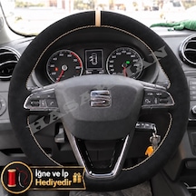 Seat Leon Mk3 Dikme Direksiyon Kılıfı Full Alcantara Süet Bej Yüzük Ve Bej Dikiş 2012-2016 Siyah