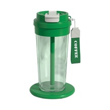 Mdsj Jzcat 580ml Kahve Fincanı Ve Su Bardağı Yüksek Görünümlü Spor Çift Pipet Koyu Yeşil