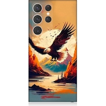 Samsung Galaxy S23 Ultra Uyumlu Uçan Siyah Beyaz Kartal Desenli Silikon Kılıf