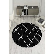West Home Dijital Baskı Yıkanabilir Kaymaz Taban Siyah Yuvarlak Salon Halısı Mutfak Halısı Yolluk Wh 533 Black Yuvarlak