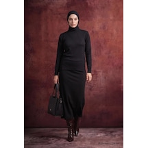 Armine Trend Geometrik Desenli Bisiklet Yaka Uzun Kollu Yan Yırtmaçlı Tunik Siyah 26ktd415