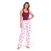Fit Women Kadın Trend Günlük Bluz Bordo Desenli Pijama Takımı