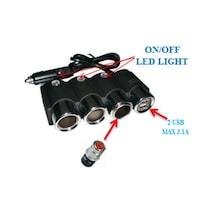 Ayt Olesson 1508 12-24v 3lü Çift Usbli 120w 80 Cm Kablolu Araç Oto Tır Çakmak Çoklayıcı Çakmaklık Çoğaltıcı