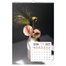 2027 Çiçek Duvar Takvimi 33x48 Cm 12 Sayfa Üstten Spiralli Diğer