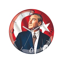 Atatürk Bayrak Sessiz Bombeli Gerçek Cam Duvar Saati Siyah