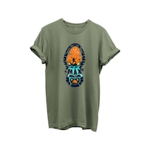 Balıkçılık Ve Macera Tema Baskılı %100 Pamuk Regular Fit Bisiklet Yaka Unisex T-shirt Haki