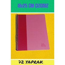 18x25 Cm Çizgisiz 72 Yaprak Telli Karton Kapak Defter 60 Gr Beyaz Sayfa Pembe
