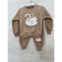 Kuğu Desenli Üç İplik Takım Kahverengi