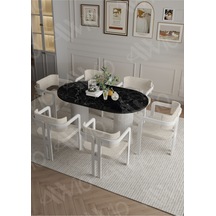 Avvio Anfora Ptt Lake Mdf Ayak 6'lı Tokyo Metal Demonte Sandalye 80x160 Masa Sandalye Takımı Siyah Mermer