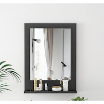 Mira Ahşap Siyah Raflı Banyo Aynası - Lavabo Aynası 45x60cm Dik